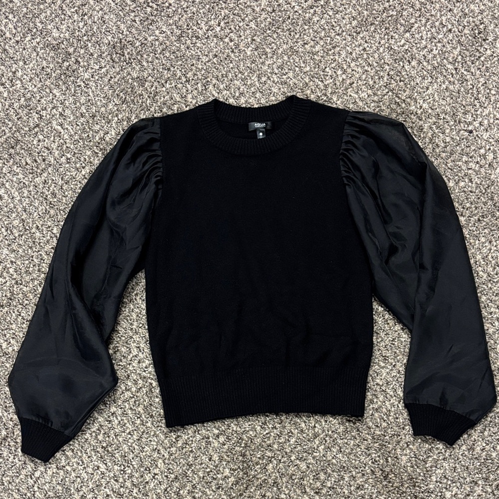 Aqua XS gorgeous, black, cashmere puffy  sleeve sweater